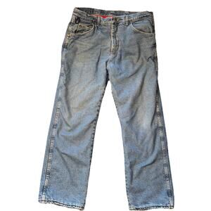 Wrangler‎ Rugged Wear Jeans Red Fleece Lined Blue Denim 36x30 Outdoor Workwear